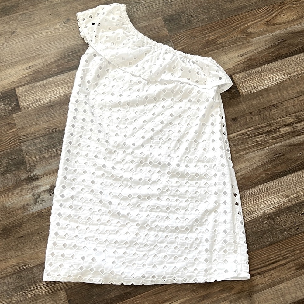 Gibson white eyelet one shoulder Dress.